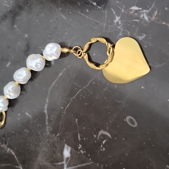 Gold Toned And White Heart Pendant Necklace - Picture 5 of 5